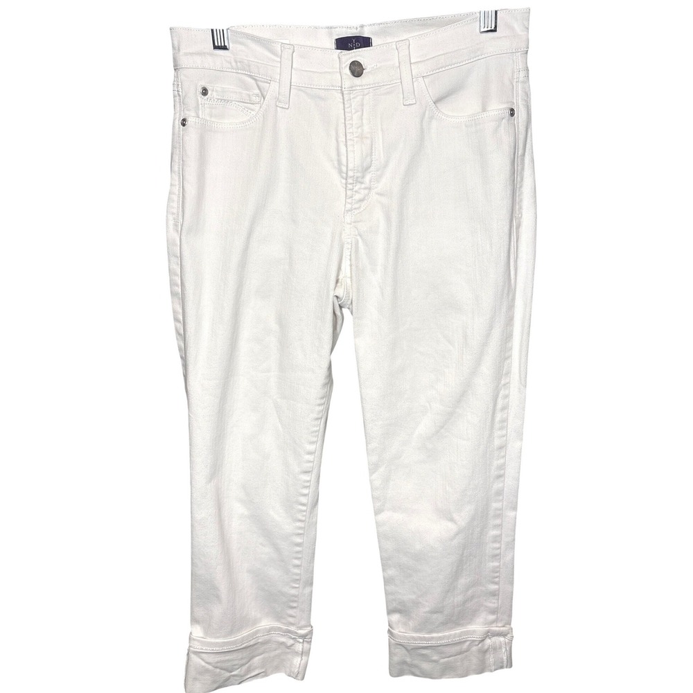 NYDJ White Dayla Wide Cuff Capri Jeans Sz 6 Lift Tuck Cropped Denim Casual Chic
